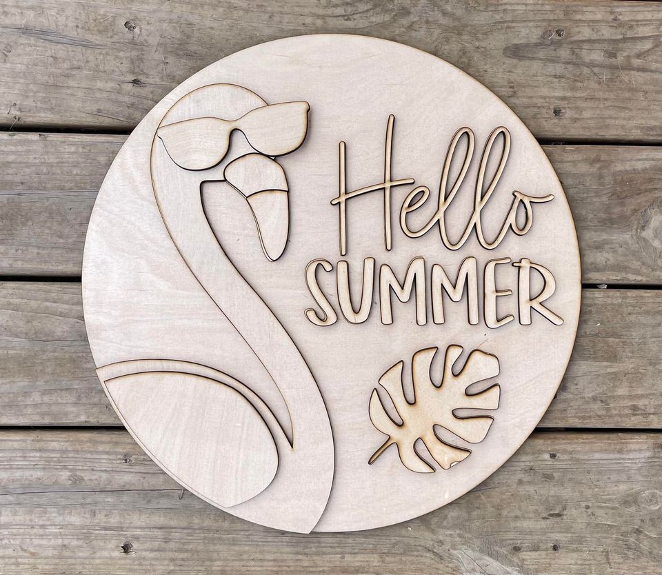 19 Layered Hello Summer Flamingo Door Hanger Wood Cutout MR PEACOCK   S627052951110891487 P1454 I1 W960 