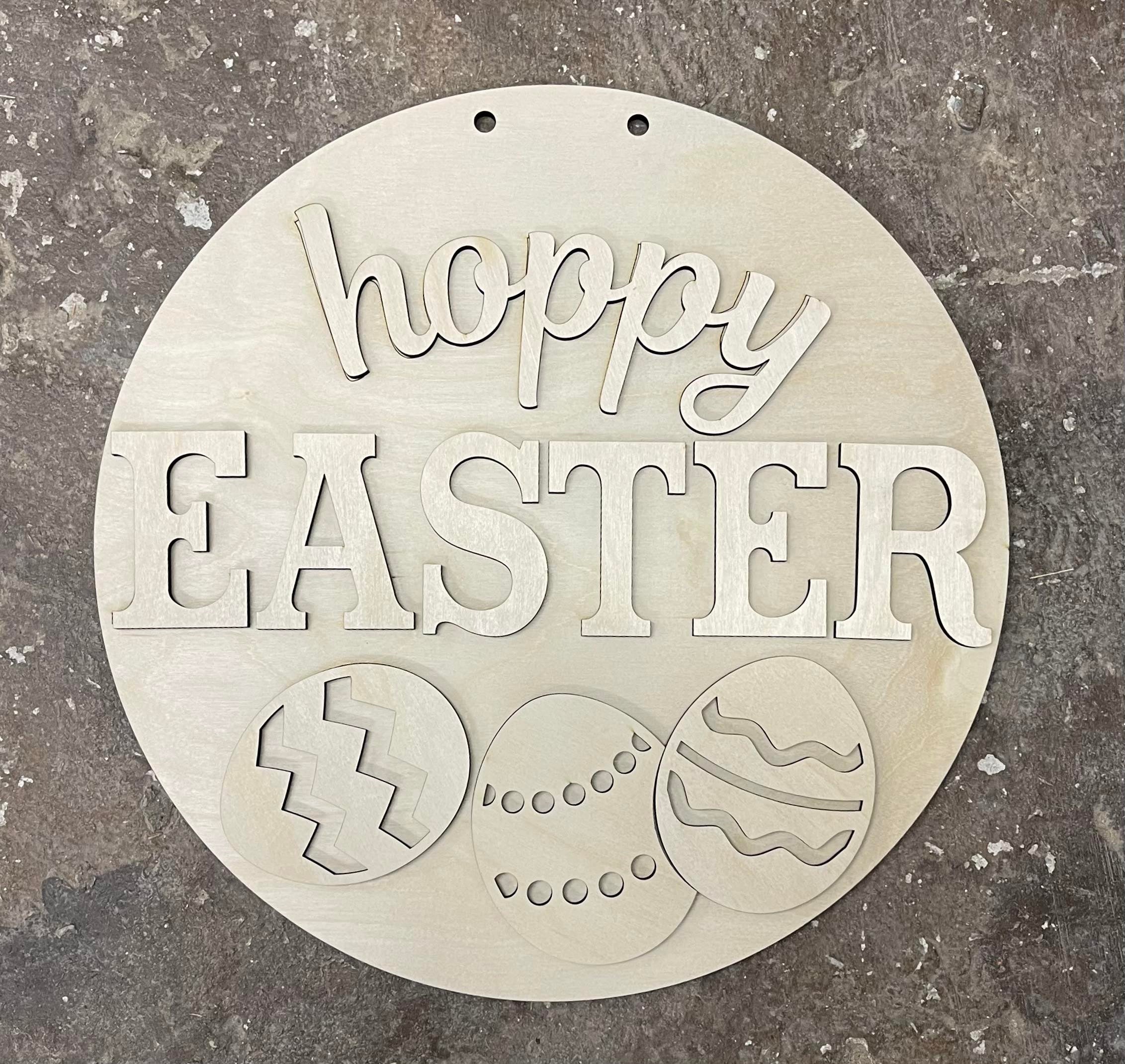 15” Hoppy Easter Egg Design Layered Circle Door Hanger Wood Craft Blank ...