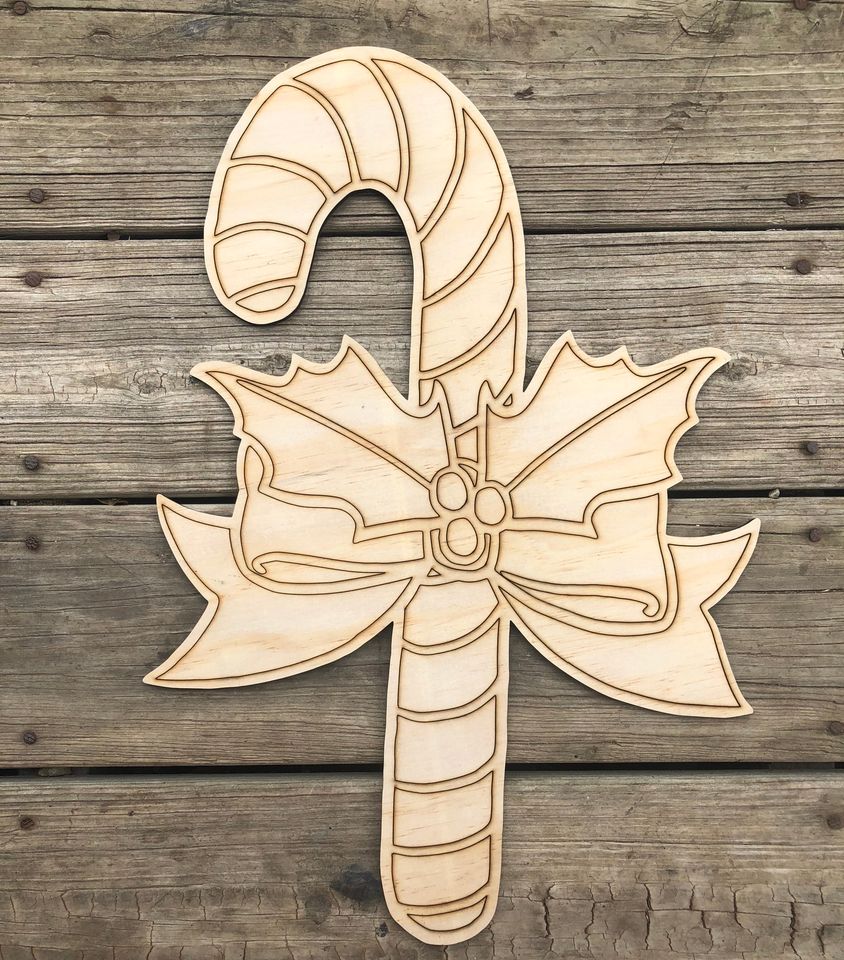 185 Candy Cane With Lines Door Hanger Wood Cutout Mr Peacocks Wood Llc 5502