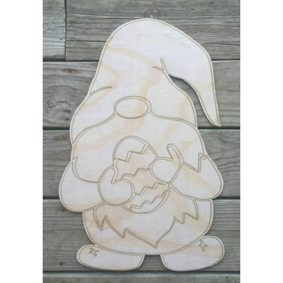 19” Easter Gnome Door Hanger Wood Cutout | MR. PEACOCK'S WOOD LLC